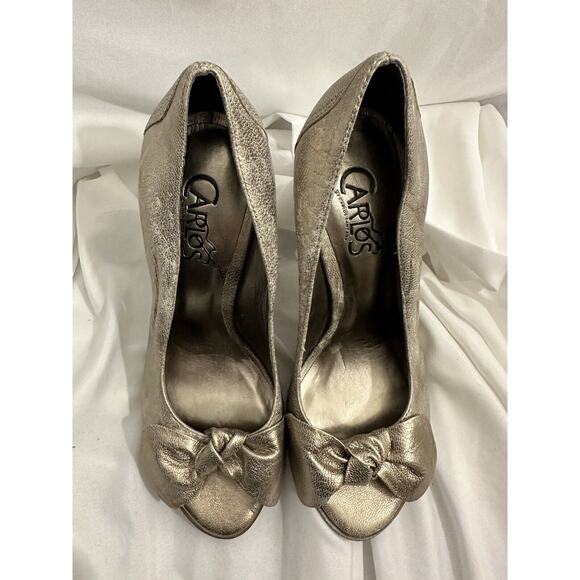 Carlos Santana Dignity Platform Heels Gilded Leather Gold Prom Peep Toe, 6M - Picture 2 of 6